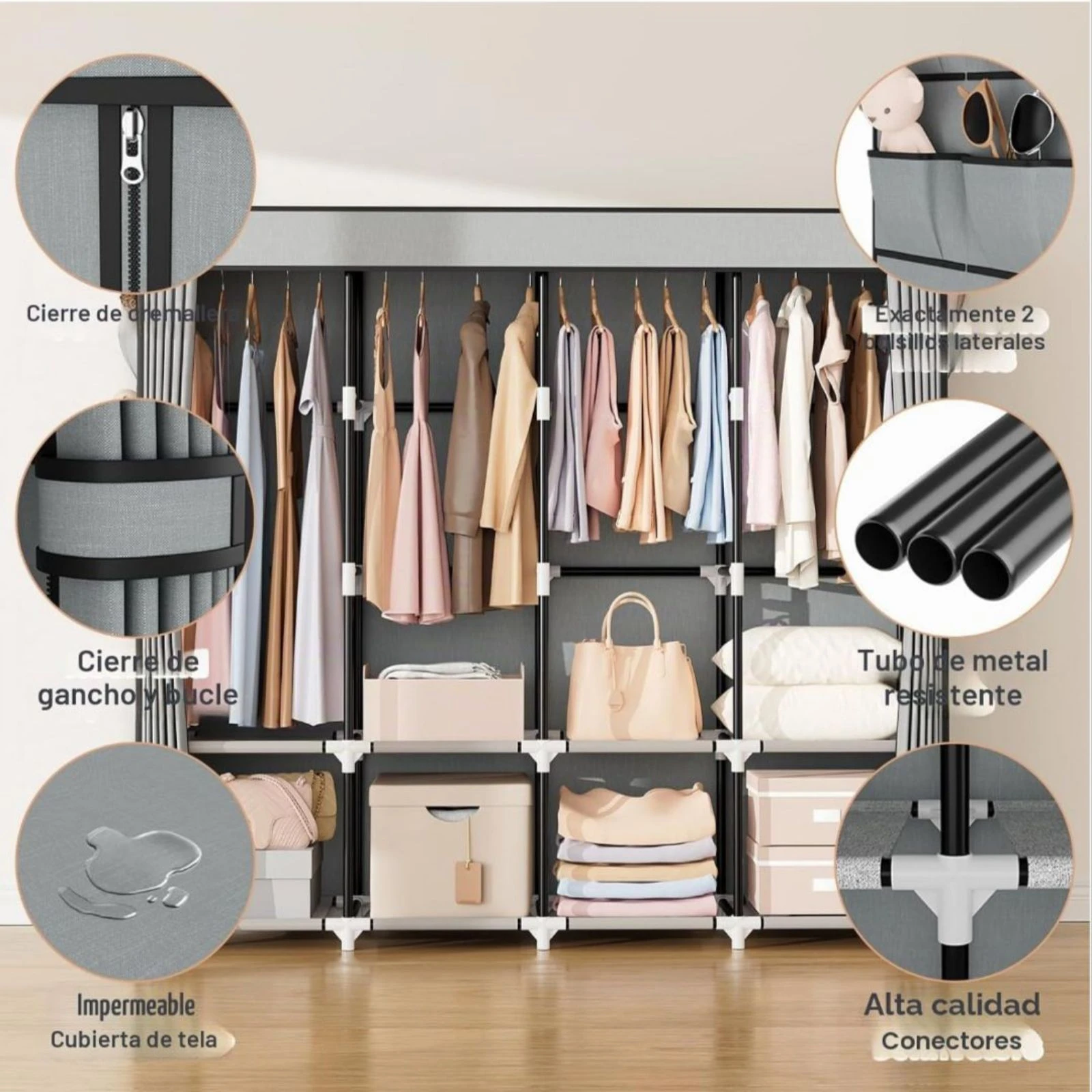 Armario Tela Plegable XXL 170x167cm GRIS